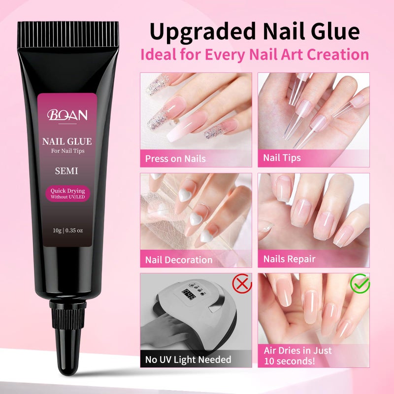 BQAN 10g Semi Nail Glue for Press On Nails, Super Strong | Quick Drying | Long Lasting | No UV Light Needed for Fake Acrylic Nails Tips with 10ml Nail Glue Remover - Image 3